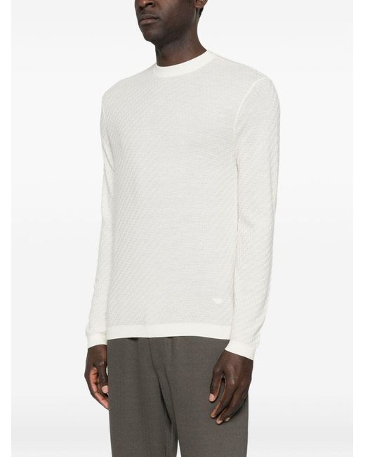 Emporio Armani White Wool Crewneck Sweater for men
