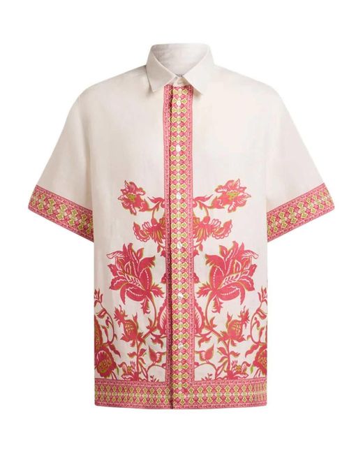 Etro Pink Linen Shirt With Floral Print