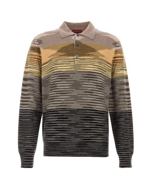 Missoni Gray Embroidered Wool Polo Shirt