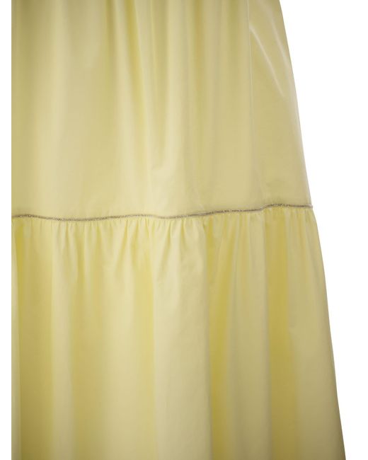 Vestido Midi en satén de algodón estirado ligero Peserico de color Yellow