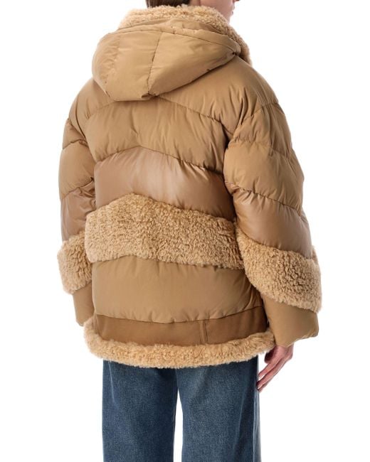 Urbancode Brown Camel Short Puffer Jacket With Faux Shearling