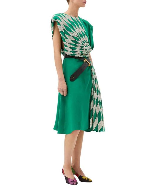 Versace Green Silk Midi Evening Dress With Embroidery