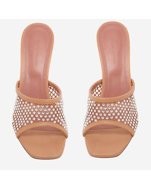 AMINA MUADDI Pink Lupita Crystal Sandals With Square Toe And Sculptural Heel
