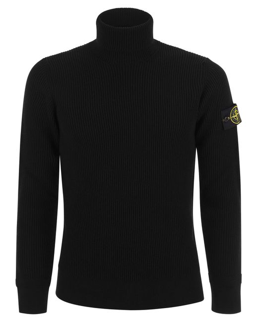 Stone Island Ribbed Turtleneck Sweater In Wool in Black for Men | Lyst