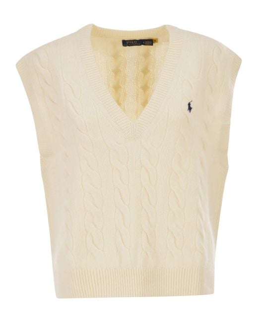 Polo Ralph Lauren Natural Wool And Cashmere Cable-Knit Vest