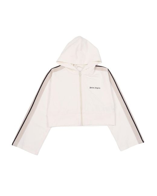 Palm Angels Natural Track Cropped Zip Hoodie Girl