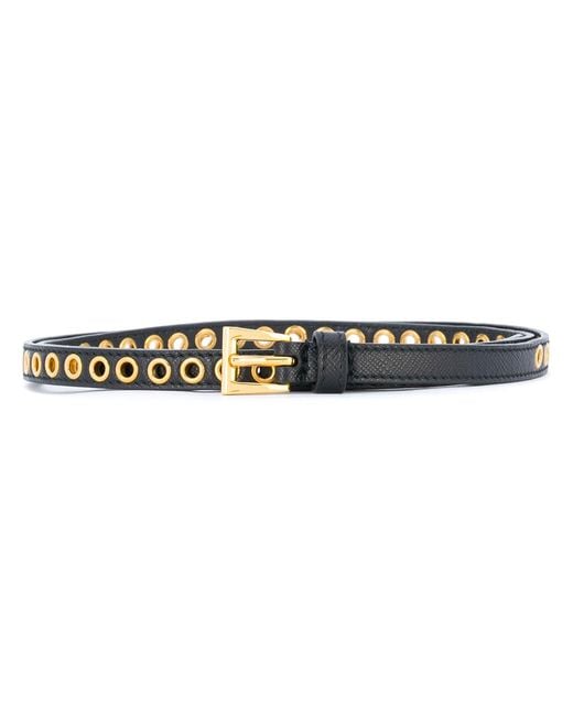 Prada Black Skinny Eyelet Belt