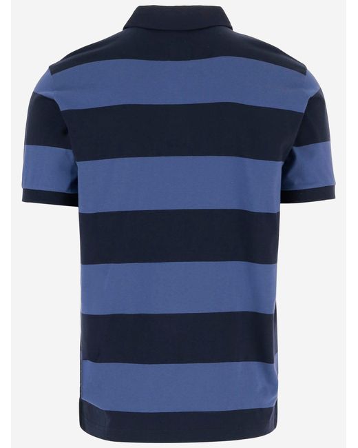 Emporio Armani Blue Striped Cotton Polo Shirt With Logo