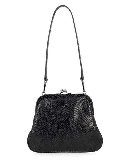 Vivienne Westwood Black Small Hazel Croc-Embossed Flap Shoulder Bag