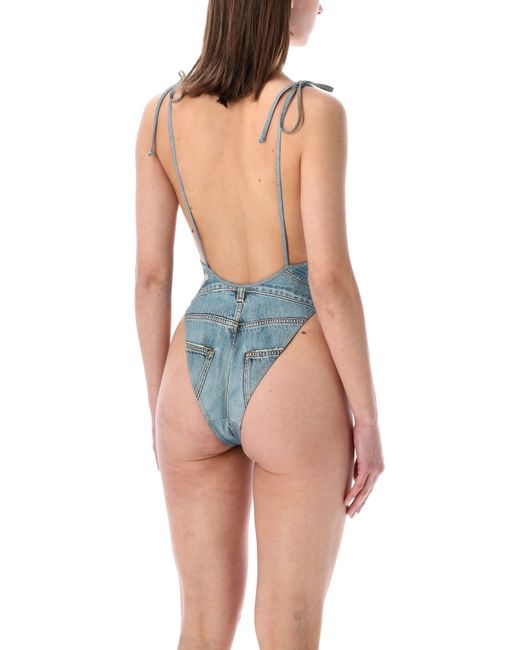 DIESEL Blue Kinsley-Dnm Denim-Effect Deep V Swimsuit
