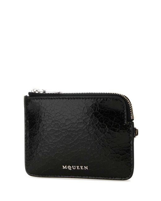 McQueen Black Leather Card Holder for men