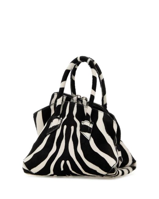 The Attico Black Printed Calf Hair Mini La Passeggiata Handbag