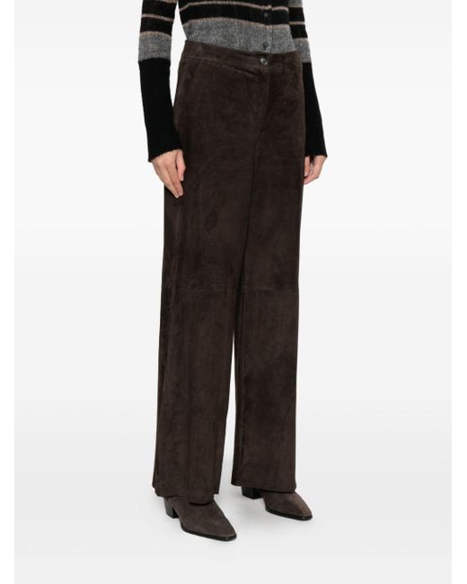 Via Masini 80 Black Leather Wide-Leg Trousers