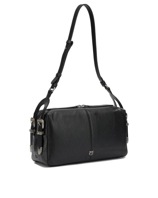 Pinko Black Leather Cotton Polyamide Polyurethane Shoulder Bag