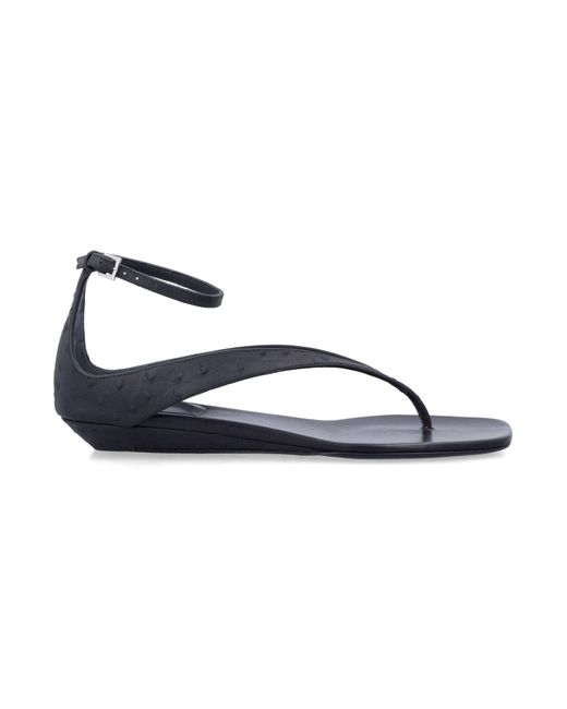 Loulou Blue Niham Ostrich-Effect Flip Flop Sandals