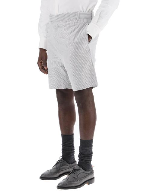 Thom Browne Gestreepte Katoenen Bermuda Shorts Voor Mannen in het Gray