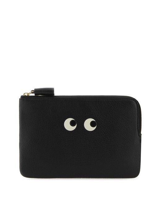 Anya Hindmarch Black Leather Loose Pocket Eyes Pouch