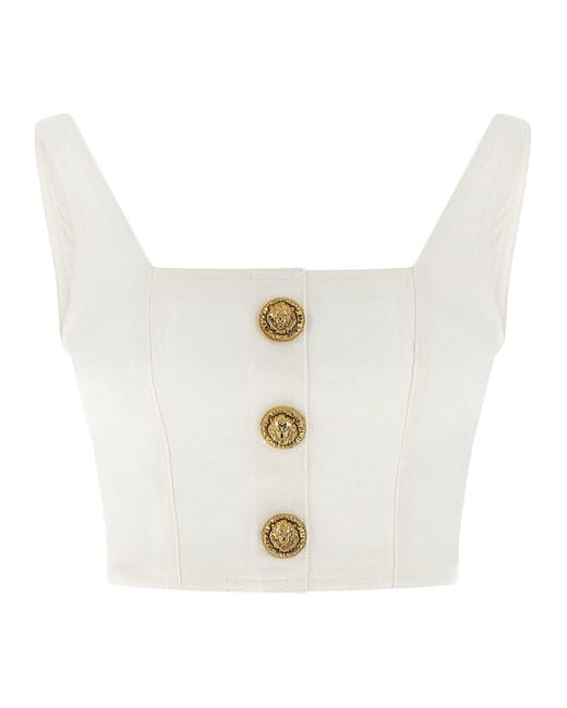 Top con cuello cuadrado Balmain de color White