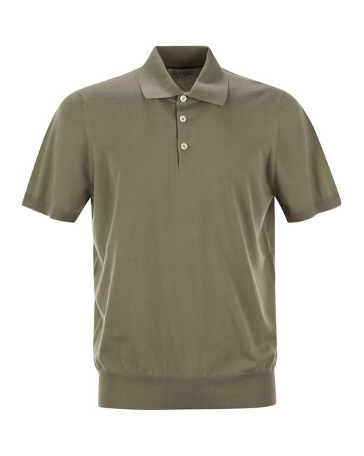 Brunello Cucinelli Leichtes Baumwoll -Strick -Polo -Hemd in Green für Herren