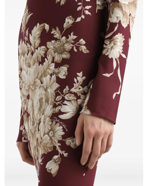 Dolce & Gabbana Midi-Jurk Met Bloemenprint Em Lange Mouwen in het Multicolor