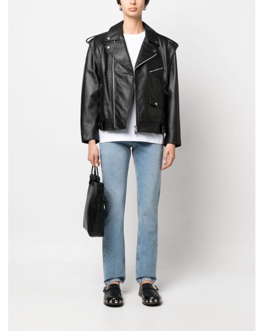ARMARIUM Black Off-Centre Zip Leather Jacket