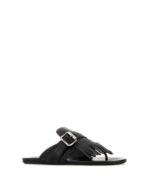 Prada Black Leather Shuffle Thong Slippers