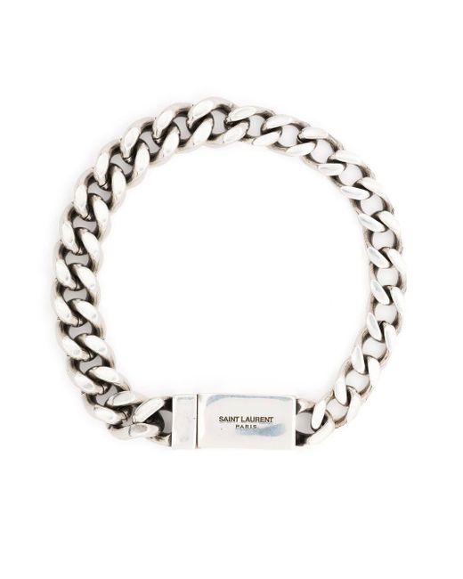 Saint Laurent Schakelarmband Met Gegraveerd Logo in het Metallic voor heren