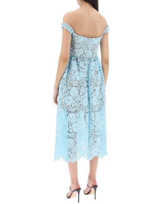 Self-Portrait Blue Selbstporträt Midi Kleid in Blumenspitze mit Kristallen