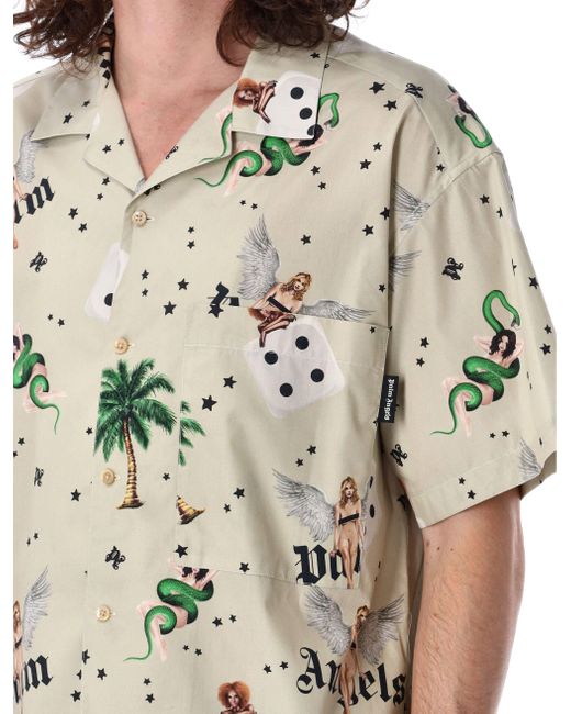 Palm Angels Pin-Up Bowling Shirt in Natural für Herren