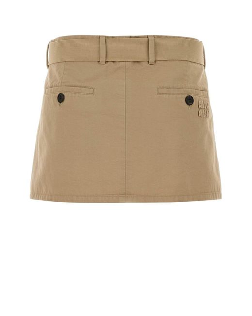 Miu Miu Natural Beige Gabardine Mini Skirt