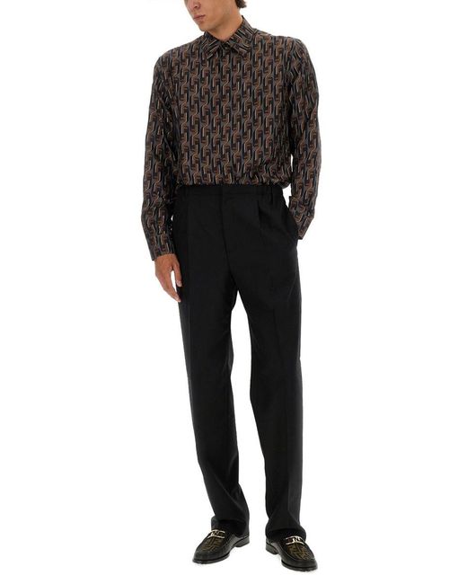 Fendi Black Printed Silk Shirt
