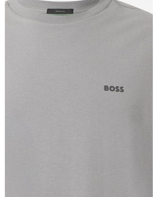 Boss Gray Stretch Cotton T Shirt With Logo for men