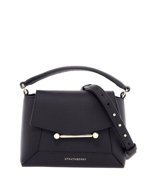Strathberry Zwarte Kalfsleer Nano Crossbody Tas Met Mozaïekontwerp in het Blue