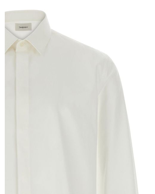 Saint Laurent Cotton Poplin Slim Fit Shirt in White für Herren