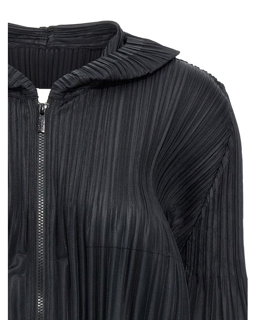 Pleats Please Issey Miyake 'Fluffy Basics' Hooded Jacket in Black