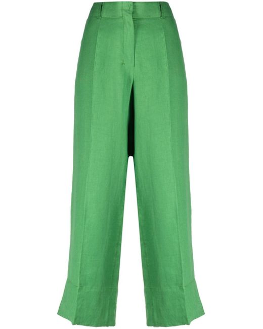 Max Mara Green Linen Cropped Trousers