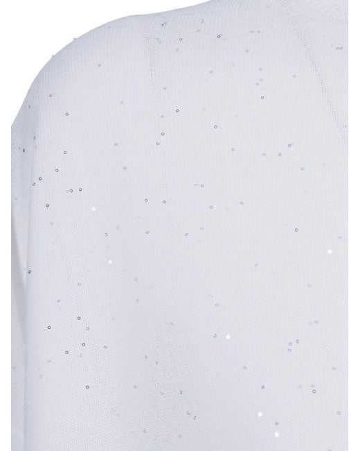 Kangra Cashmere White Serafino Con Bottoni E Micropaillettes