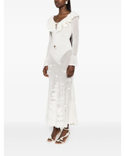 Self-Portrait White Floral Crochet Midi Dress