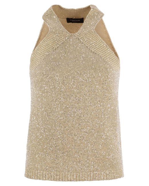 Fabiana Filippi Natural Baumwollknit -Tanktop mit Pailletten