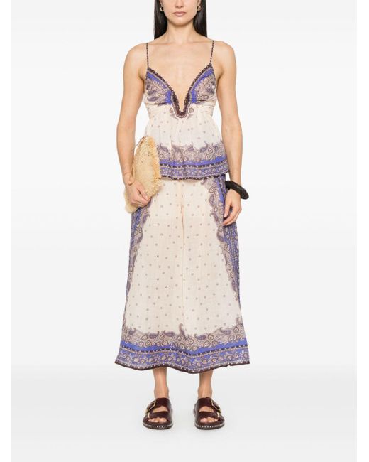 パンツ ZIMMERMANN MAXINE WIDE LEG PRINTED TROUSERS Zimmermann Maxine Wide Leg Printed Trousers in Natural | Lyst