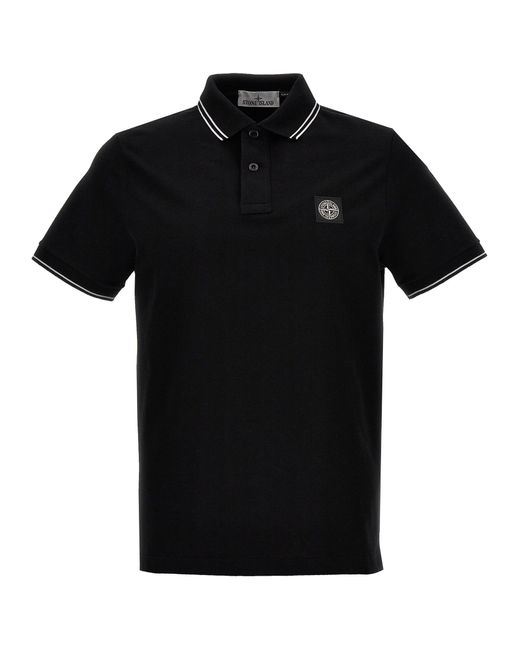 Stone Island Black Logo Abzeichen Poloshirt