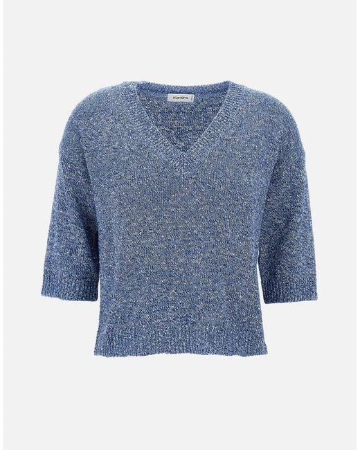 Kangra Blue Cotton Viscose Sequin Sweater