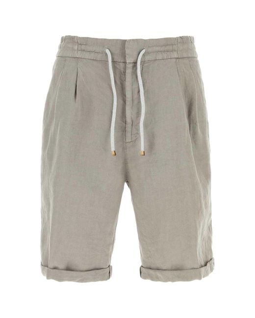 Brunello Cucinelli Gray Grey Linen Bermuda Shorts for men