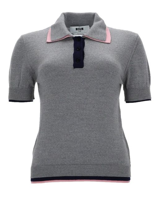 MSGM Gray Solid Shirt Collar Polo