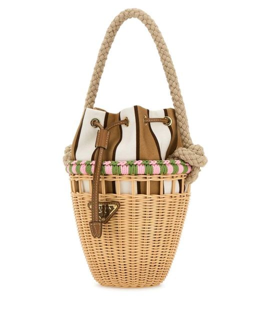 Prada Metallic Wicker Mini Bucket Bag