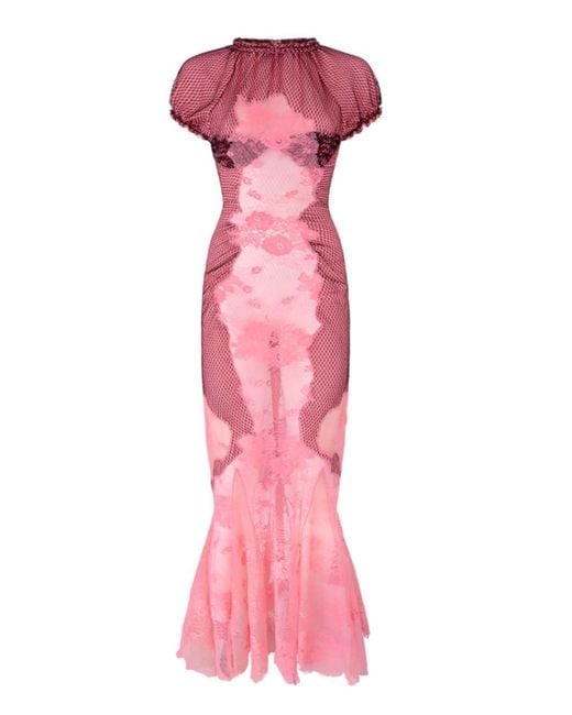 The Attico Pink Lace Midi Dress