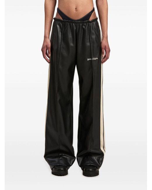 Palm Angels Black Logo Leather Effect Track Pants