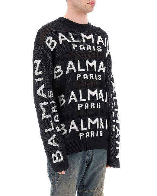 Balmain Baumwollpullover mit dem ganzen Logo in Black für Herren
