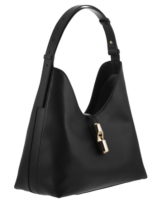 Furla Black Deconstructed Leather Hobo Shoulder Bag