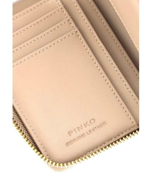 Pinko Pink -leder -reißverschluss Um Brieftasche in het Natural